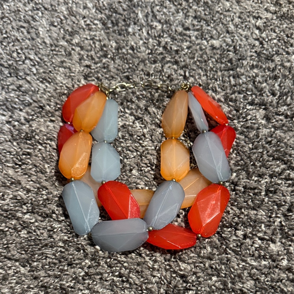 Chunky Blue, Orange & Red Bead Necklace